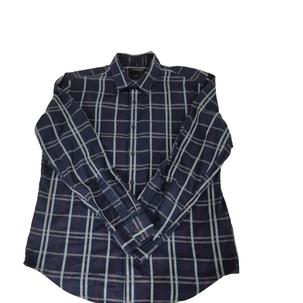 Banana Republc Shirt Mens M Blue Plaid Luxe Flannel Camden Fit Long Sleeve